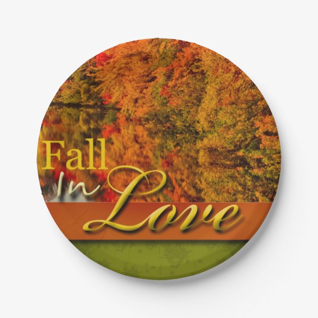 Fall In Love Foliage Photo Autumn Wedding Scenic Paper Plate (Front)