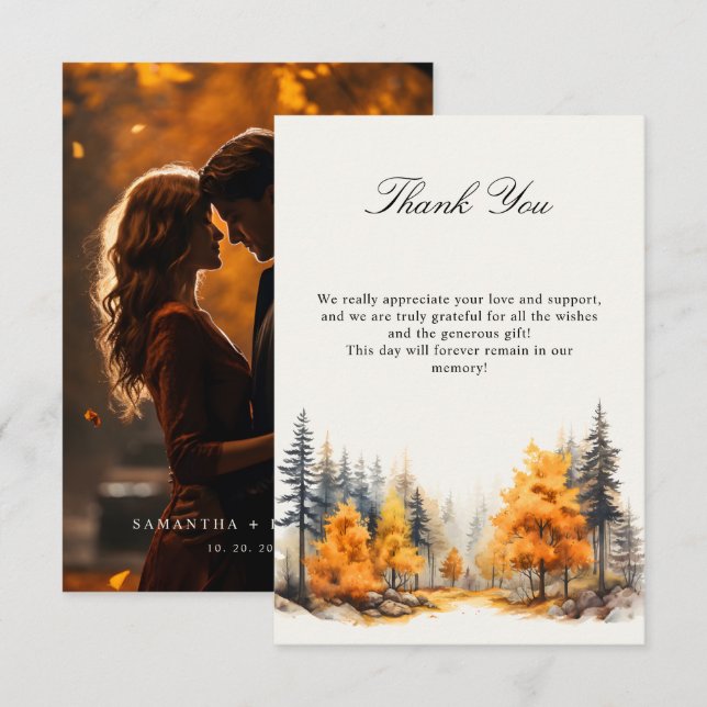 Fall in love Forest wedding Photo Thank You Card (Front/Back)