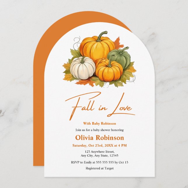 Fall in Love Gender Neutral Pumpkin Baby Shower  Invitation (Front/Back)