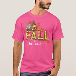 Fall In Love Gnome Leopard Plaid Pumpkin Thanksgiv T-Shirt