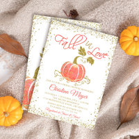 Fall in Love Gold Pumpkin Bridal Shower Invitation