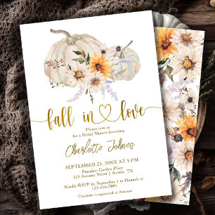 Fall In Love Gold Sunflowers Pumpkin Bridal Shower Invitation