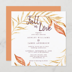 Fall in Love Golden Foliage Autumn Copper Wedding Invitation
