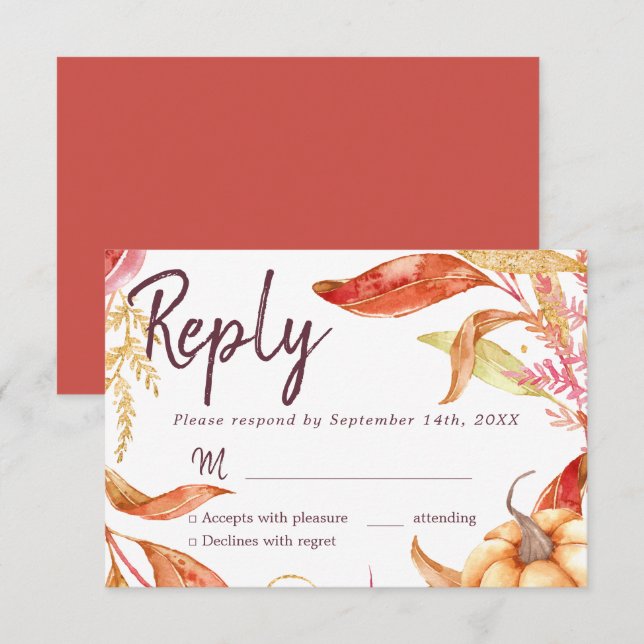 Fall in Love Golden Foliage Autumn Red RSVP Invitation (Front/Back)
