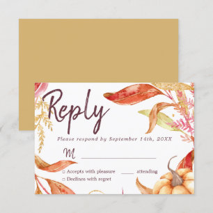 Fall in Love Golden Foliage Autumn Yellow RSVP Invitation