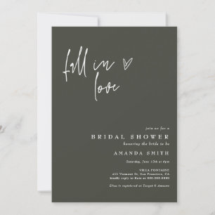 Fall In Love Green Minimalist Bridal Shower Invitation