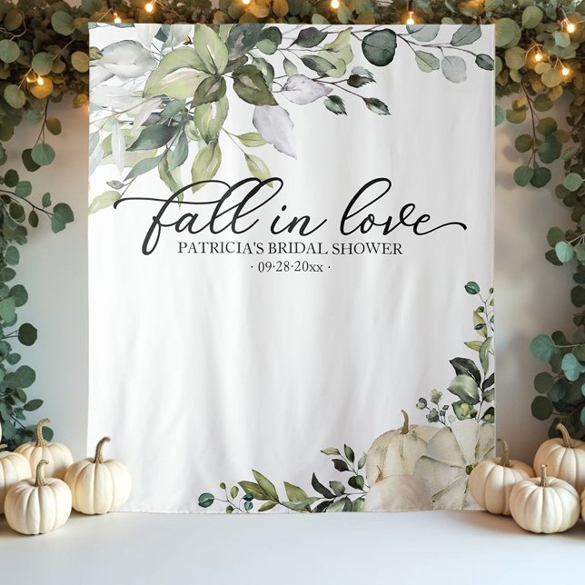 Fall In Love Greenery Bridal Shower Backdrop Tapestry (Creator Uploaded)