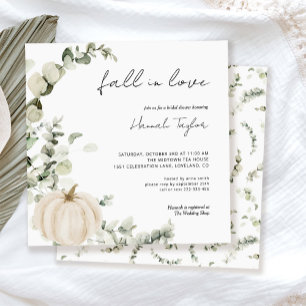 Fall In Love Greenery Pumpkin Autumn Bridal Shower Invitation