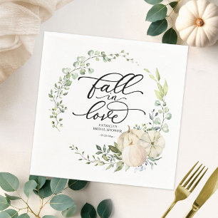 Fall In Love Greenery Pumpkin Bridal Shower Napkin