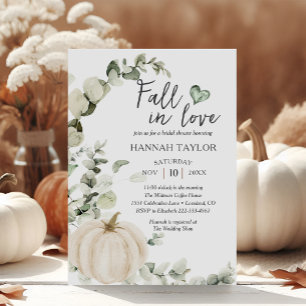 Fall In Love Greenery Pumpkin Fall Bridal Shower Invitation