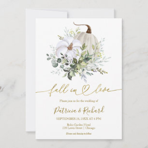Fall In Love Greenery Pumpkin Fall Wedding  Invitation