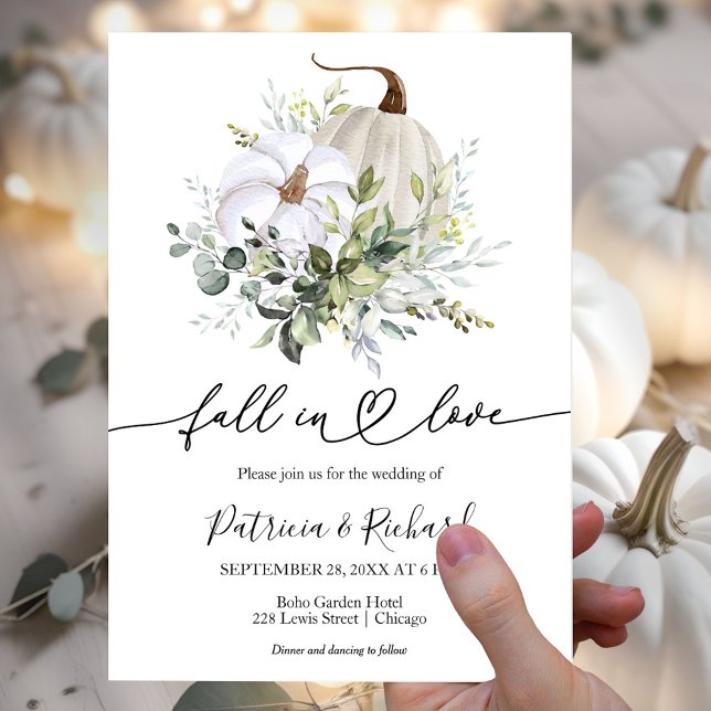 Fall In Love Greenery Pumpkin Fall Wedding  Invitation (Creator Uploaded)