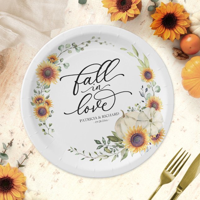 Fall In Love Greenery Pumpkin Paper Plate (Creator Uploaded)