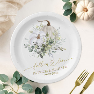 Fall In Love Greenery Pumpkin Paper Plate