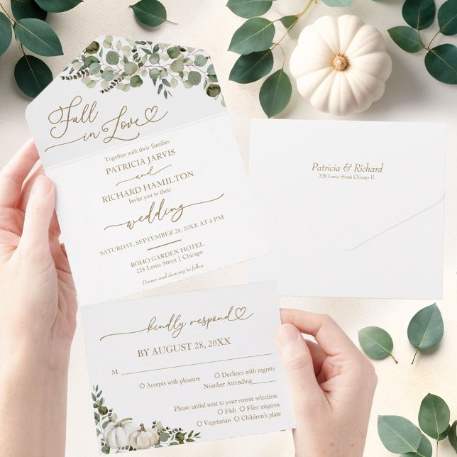 Fall in Love Greenery Pumpkin Wedding All In One Invitation (Creator Uploaded)