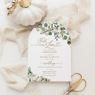 Fall in Love Greenery Pumpkin Wedding Invitation