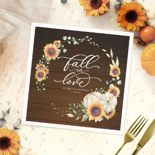 Fall In Love Greenery Sunflowers Wedding Napkin