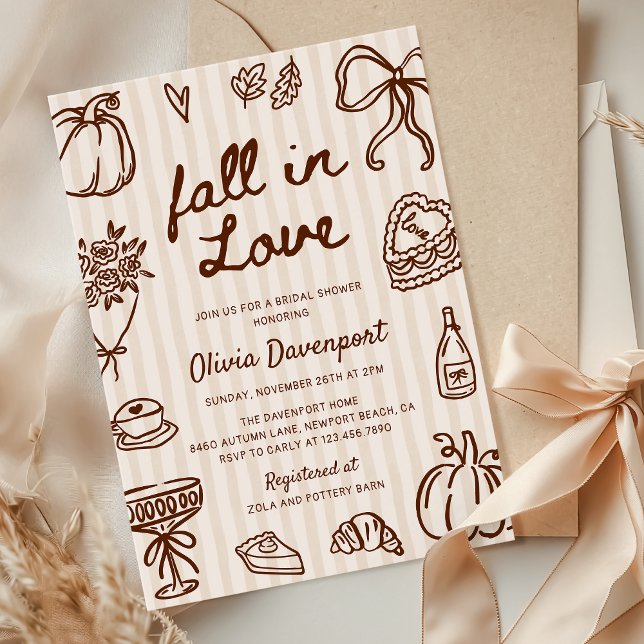 Fall in Love Hand Drawn Doodle Cosy Bridal Shower Invitation (Creator Uploaded)