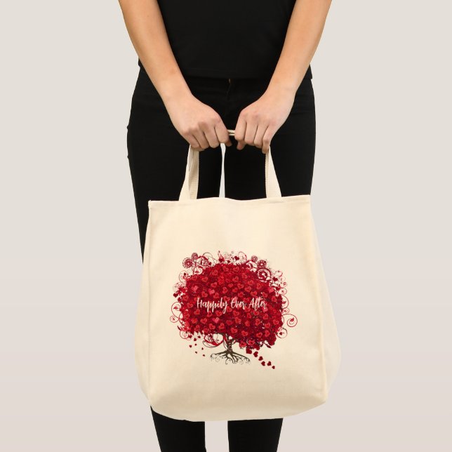 Fall In Love Happily Ever After Tree Red Leaves Tote Bag (Front (Product))