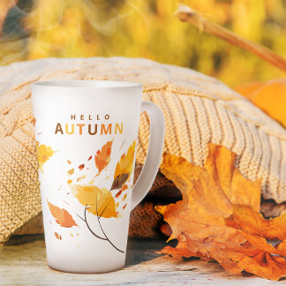 Fall In Love Hello Autumn Orange Leaves Latte Mug