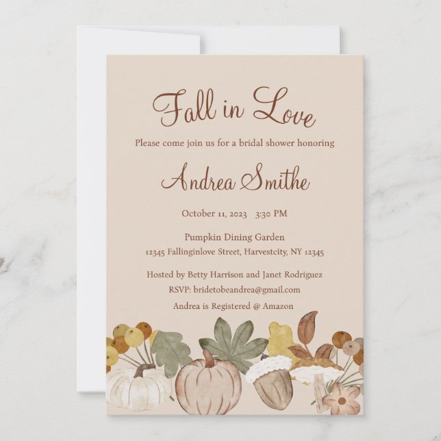Fall in Love Invitation, Bridal Shower, Wedding Invitation (Front)