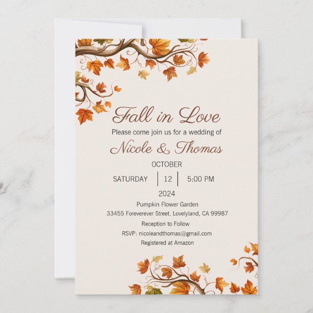 Fall in Love Invitation, Falling in Love Wedding Invitation (Front)