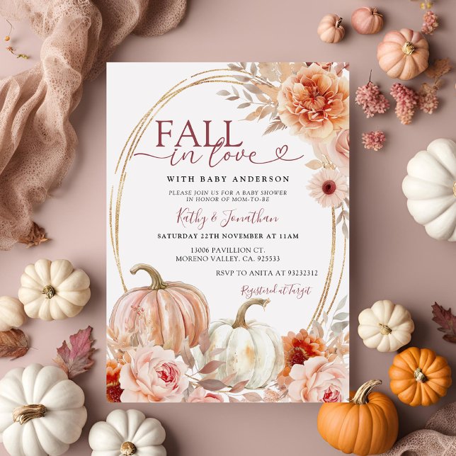 Fall in Love Ivory Beige Pumpkin Baby Shower Invitation (Creator Uploaded)