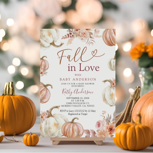 Fall in Love Ivory Beige Pumpkin Baby Shower Invitation (Creator Uploaded)