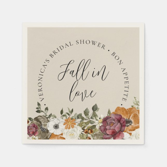 Fall in Love Ivory Bridal Shower Paper Napkin (Front)