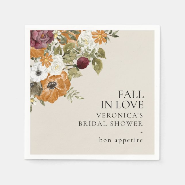 Fall in Love Ivory Bridal Shower Paper Napkin (Front)