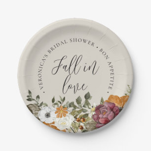 Fall in Love Ivory Bridal Shower Paper Plate
