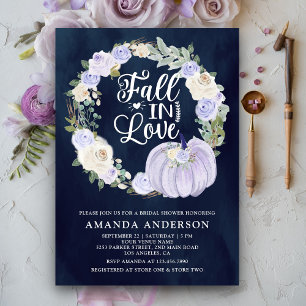 Fall in Love Lavender Pumpkin Navy Bridal Shower Invitation