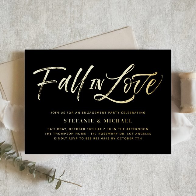 Fall In Love Lettering Black Engagement Party (Creator Uploaded)