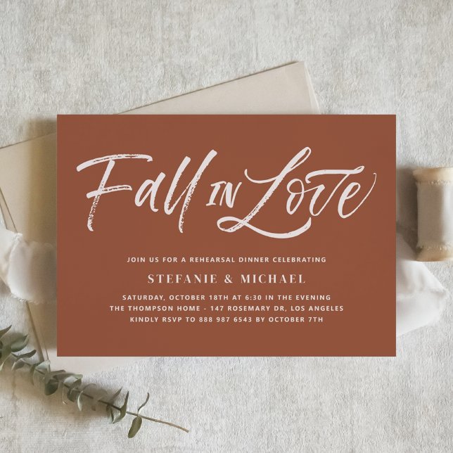 Fall In Love Lettering Terracotta Rehearsal Dinner Invitation (Creator Uploaded)