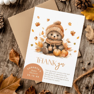 Fall In Love Little Teddy Bear Autumn Leaves Thank You Card
