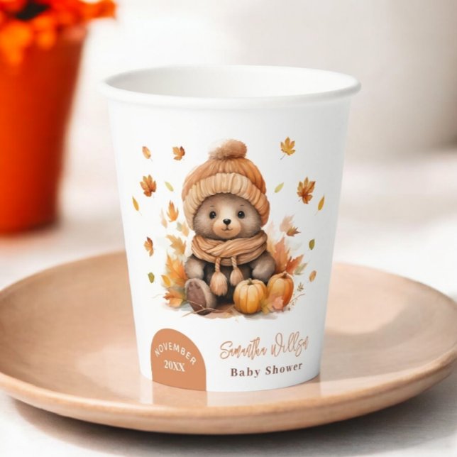 Fall In Love Little Teddy Bear Pumpkin Paper Cups (Creator Uploaded)