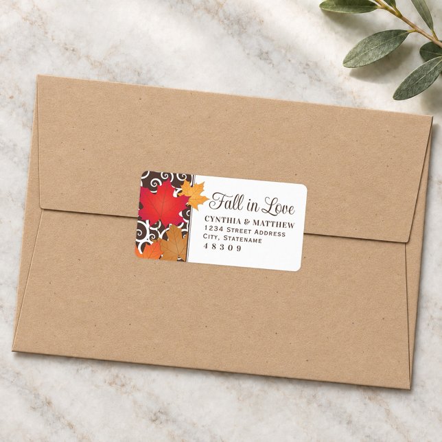 Fall in Love Maple Leaf Wedding Address Label (Creator Uploaded)