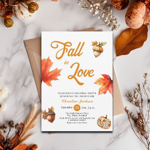 Fall in Love Maple Leaves Acorns Bridal Shower  Invitation