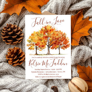 Fall in Love, Maple Trees, Autumn Bridal Shower Invitation