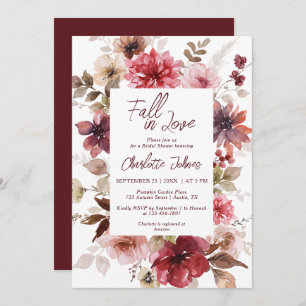 Fall in Love Maroon Blush Fall Boho Bridal Shower Invitation