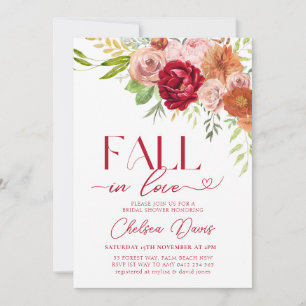 Fall in Love Marsala Flower Bridal Shower Invitation