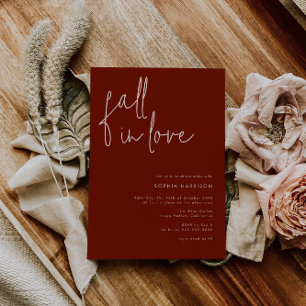 Fall in Love Minimalist Burgundy Bridal Shower Invitation