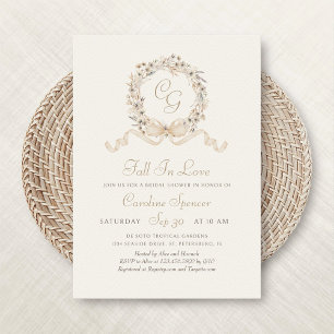 Fall In Love Monogram Elegant Bridal Shower Invitation