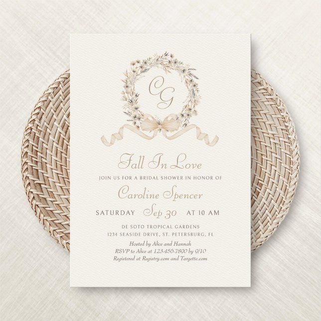 Fall In Love Monogram Elegant Bridal Shower Invitation (Creator Uploaded)