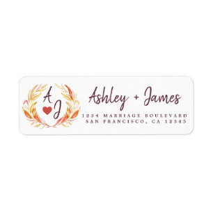 Fall in Love Monogram Wedding Return Address