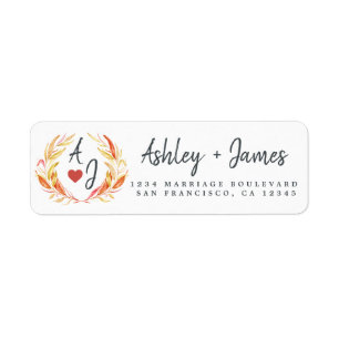 Fall in Love Monogram Wedding Return Address Label