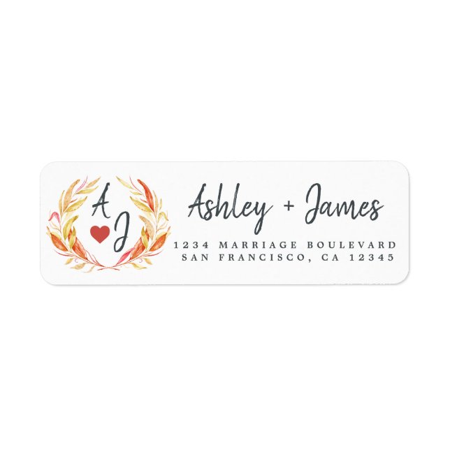 Fall in Love Monogram Wedding Return Address Label (Front)