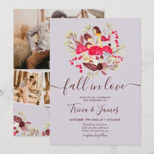 Fall in love mushrooms rustic photo wedding invitation