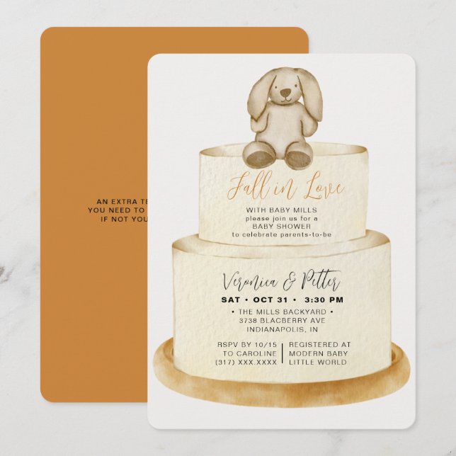 Fall in Love Neutral Autumn Cake Baby Shower Invitation (Front/Back)