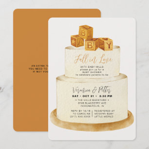Fall in Love Neutral Autumn Cake Baby Shower Invitation